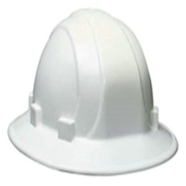 HARD HAT,WHITE FULL BRIMW/ RATCHET SUSPENSIO - Hard Hats